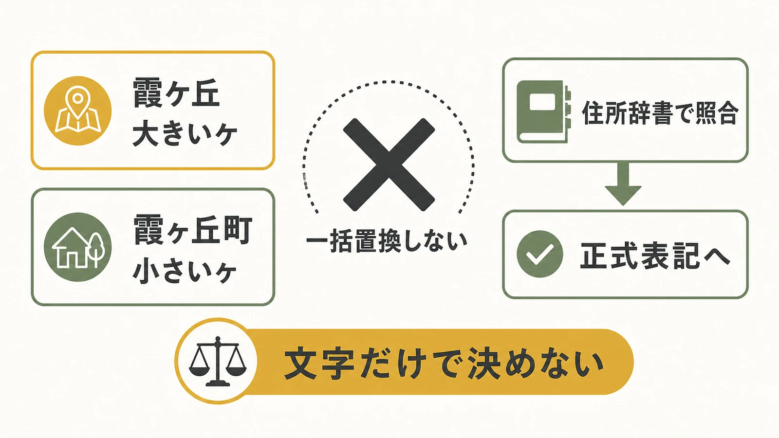 ケとヶを住所辞書で照合して正規化する際の注意点