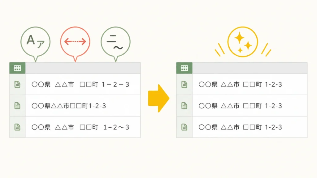 Excelの住所データを整えるベクターイラスト
